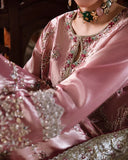 Lamia — Sunehri pink silver embroidered zarri silk suit with hand-embellished beadwork