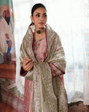 Lamia — Sunehri pink silver embroidered zarri silk suit with hand-embellished beadwork