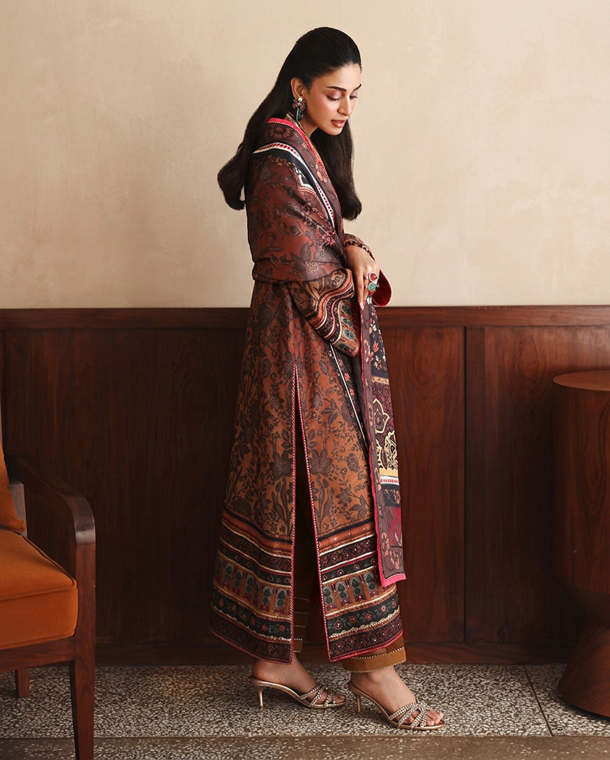 Effortlessly Me — Nirvana black printed raw silk suit with embroidered neckline lace and hand embellished buttons