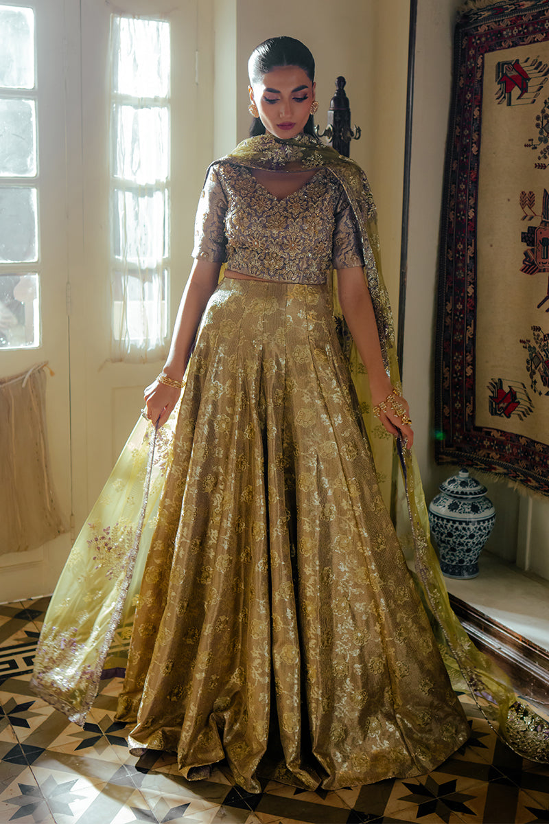 Elma — Sunehri lavender embroidered satin zari lehenga with kasab net dupatta