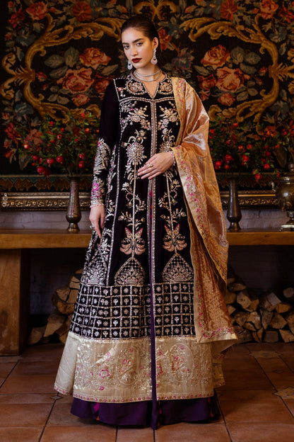 long velvet dress with embroidery